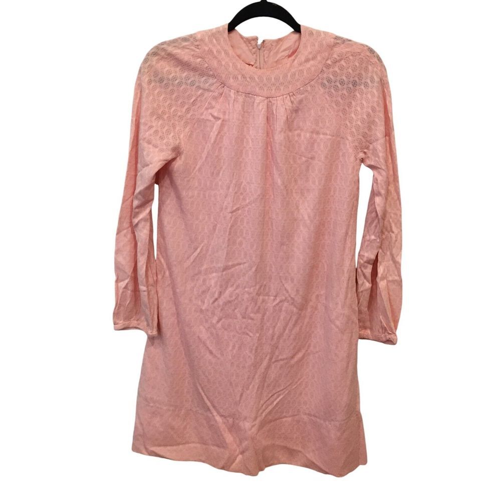 Handmade Vintage Dress Womens Pink Raglan Sleeves‎ Party Outfit Zippered Mini